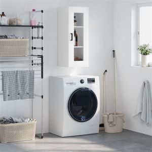 VidaXL Armoire Murale, Placard Suspendu avec Rangement, Meuble Flottant de Salon Bureau Chambre, Moderne, Blanc Brillant Bois d'Ingénierie