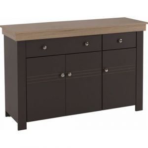 Buffet Bas 3 Portes 2 Tiroirs Chêne et Gris Corniche - Gris