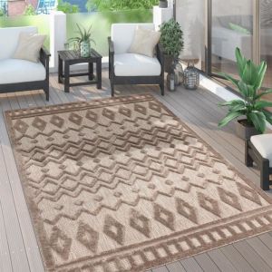 Paco Home Tapis Exterieur Terrasse Salon Cuisine Scandinave Motif Boho Uni 3D Beige 160x220 cm