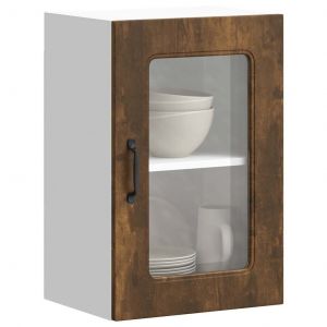 VidaXL Armoire Murale De Cuisine Avec Porte En Verre Kalmar Ch&ecirc;ne Fum&eacute;