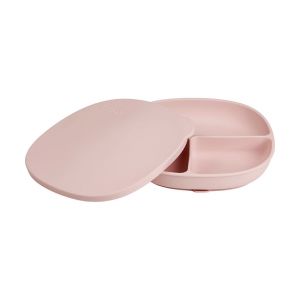 Assiette Compartiment&eacute;e &agrave; Ventouse et Couvercle - Blush