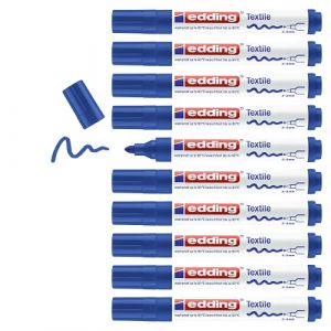 Edding 4500 Marqueur pour textiles - bleu - 10 pièces - pointe ronde de 2-3 mm - feutre textile lavable en machine (60 °C) pour décorer le tissu - marqueur textile