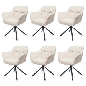 Mendler Lot de 6 chaises de salle à manger HWC-K33 tissu/textile similicuir, crème