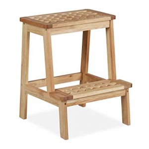 Relaxdays Marche-Pied en Bois de Noyer, escabeau, Repose-Pied, Support Pot de Fleur, HxLxP : 47x38x38 cm, Noyer, Nature
