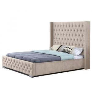 MEUBLER DESIGN Lit Design Grande Tête De Lit Lia - Velours Taupe - 180x200, Style, 220 x 160,5 x 35 cm - Velours Taupe