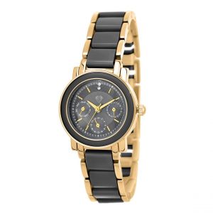 Montre Lila dorée noire ornée de 2 Cristaux Scintillants