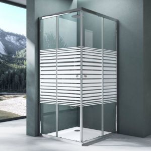 Mai&mai - Cabine de Douche Paroi de Douche avec Deux Portes Coulissantes Verre Tremp&eacute; de S&eacute;curit&eacute; Transparent avec Bande Opaque Rev&ecirc;tement Nano Easy
