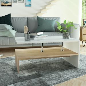 Image de VidaXL Table basse en aggloméré 90 x 59 x 42 cm Chêne et blanc