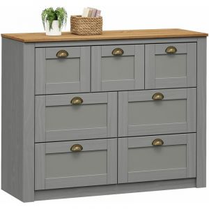 Idimex Commode BOLTON avec 7 tiroirs, en pin massif lasuré gris et brun