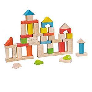 Image de EverEarth Ee32569 - jouet de premier age - seau de 50 cubes en bois - couvercle jeu assemblage