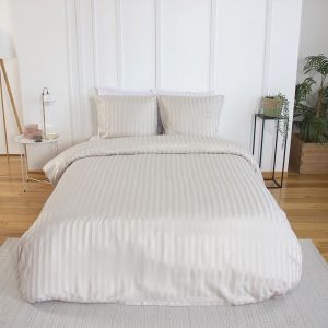 Cot&eacute; D&eacute;co Parure de lit - Housse de couette 220x240 cm - 2 Taies 63x63 cm - Cr&egrave;me - Satin&eacute;
