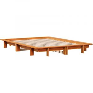 VidaXL Cadre de lit cire marron 140x200 cm bois de pin massif, meuble de chambre à coucher, sommier, lit en bois, lit, lit double