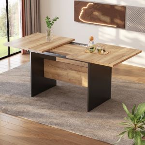 Wishdor - Table à manger extensible, table à manger noir et bois, 140/180 x 80 cm