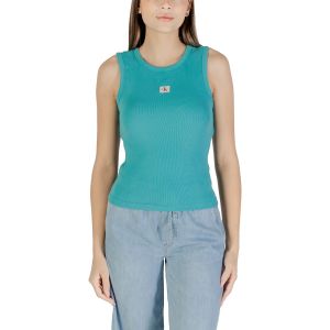 Calvin Klein Débardeur Femme Woven Label Cotton Rib avec Logo, Turquoise (Tuscan Teal), S