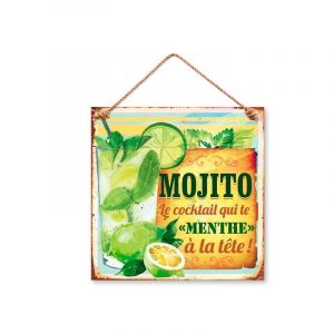 SANS Plaque Deco Metal 20x20 Cm Mojito le coktail qui te Menthe à la Tete