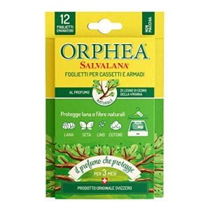 Orphea Salvalana Foglietti Anti Tarme al Profumo di Legno di Cedro della Virginia - 12 Pezzi