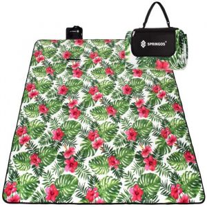 Springos - Tapis de pique-nique de plage de 300x200 cm avec des plantes exotiques.