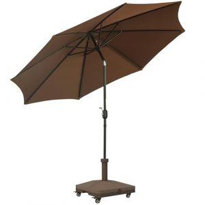 Outsunny Lot de parasol de jardin et pied de parasol - parasol rond manivelle inclinable &Oslash; 3 m - base de lestage carr&eacute; 4 roulettes en HDPE - chocolat et marron