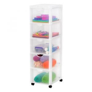Iris Ohyama Tour de rangement à Roulettes en Plastique, 5 Grands Tiroirs, Blanc, Ouverture Facile, Meuble de Rangement, Papeterie, pour Chambre, Salle de Bain, École & Bureau, Sans BPA, DDDC-305