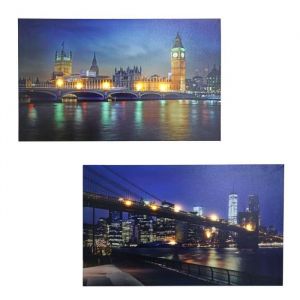 D&eacute;coshop26 2 par image LED toile d'image lumineuse mod&egrave;le murale Londres ponts 40 par 60