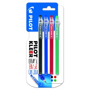Pilot Pochette de 4 stylos Kleer - Noir/Bleu/Rouge - Effaçable
