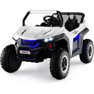 Voiture &eacute;lectrique Enfants 2 Portes avec T&eacute;l&eacute;commande Lumi&egrave;res et Musique 12V Quad Buggy Tout Terrain XXL Blanc