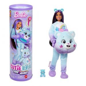 Mattel Poupée Cutie Reveal Bisounours, avec Costume en Peluche Touvaillante et 10 Surprises, y Compris Changement de Couleur et Mini Ours, JFV61