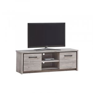 Deladeco Meuble TV contemporain chêne gris Oliviera Gris