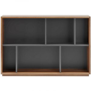 Meuble de rangement, collection NACK (547), bibliothèque étagère à 2 nivaux en mélamine.- noyer et graphite