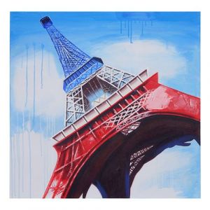 Image de Mendler Tableau à l'huile, Tour Eiffel tricolore, peint à la main à 100%, toile de décoration murale XL ~ 100x100cm