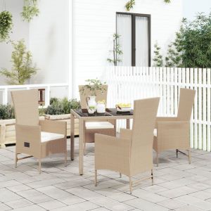 VidaXL Ensemble &agrave; d&icirc;ner de jardin avec coussins 5 pcs Beige poly rotin n/a