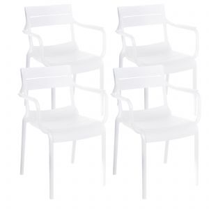 Oviala Lot de 4 fauteuils de terrasse en plastique blanc