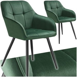 TecTake Lot de 2 chaises rembourrées MARYLIN en velours matelassé et dossier continu - Vert foncé/Noir