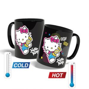 Konix Hello Kitty Mug thermor&eacute;actif - 320 ml - Motif bonbons - Noir
