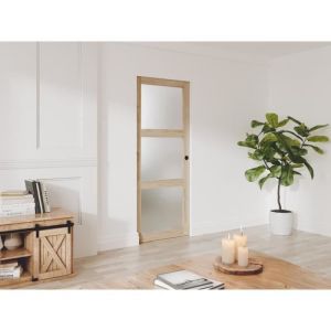Porte coulissante avec système à galandage en bois et verre trempé dépoli - 3 fenêtres - H205 x L73 cm - ACOSTA II