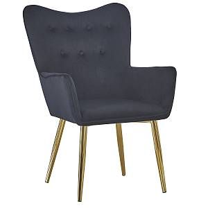 Image de MENZZO Fauteuil scandinave Nadol Velours Noir pieds Or