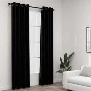 Image de VidaXL Rideaux occultants Aspect lin avec ?illets 2 pcs Noir 140x225cm