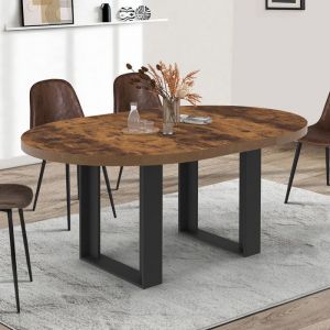 Idmarket Table à manger extensible ronde PHOENIX 4-6 personnes bois foncé effet vieilli et noir 110-150 cm