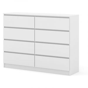 Commode maja S8 140 cm blanc mat avec 8 tiroirs