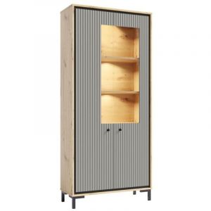 Monmobilierdesign Parii Vaisselier 5 étages en bois vitrine avec led 89x196 cm design contemporain Gris congo
