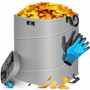 Sac de jardin Pop-Up Sac &agrave; feuilles Sac &agrave; d&eacute;chets de jardin avec gants Autonome avec poign&eacute;es Stable Robuste & Pliable Gris / Noir, 1x 219 litres