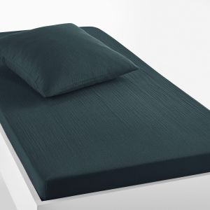 Drap housse enfant uni gaze de coton, K la Bleu Pétrole Taille 90x190 cm