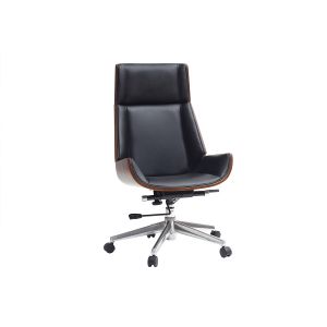 Miliboo Fauteuil de direction design bois fonc&eacute; et noir CURVED