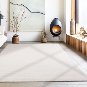Tapis de salon moderne et moelleux à poil court, avec sous-couche antidérapante, lavable, super doux Tapis Blanc 80 x 150 cm
