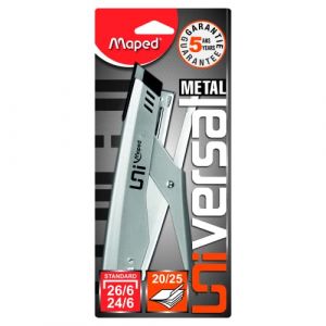 Maped Pince agrafeuse Métal Universal - Compatible Agrafes N°24/6 et 26/6 - Capacité 20 à 25 Feuilles - Avec 400 Agrafes 26/6 Incluses - Gris