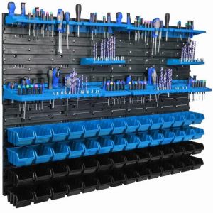 Panneau d'atelier pour outils 115 x 78 cm avec 56 pcs Bo&icirc;te Bleue et Noire V1