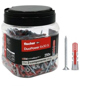 Fischer Propack Duopower 6 x 30 cm, 250 chevilles avec vis en pot r&eacute;utilisable, pour fixation sur b&eacute;ton, ma&ccedil;onnerie et cloison s&egrave;che, 572885