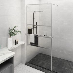 VidaXL Paroi de douche et &eacute;tag&egrave;re Chrome 90x195 cm Verre ESG&Aluminium