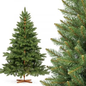 Fairytrees - Sapin de Noël Artificiel 180cm nordmann Arbre de Noël avec Support en Bois Sapin avec Tronc Marron Made in eu