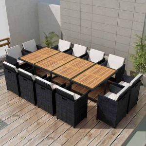 VidaXL Jeu de salle &agrave; manger d'ext&eacute;rieur 37 pcs Rotin synth&eacute;tique Acacia Noir